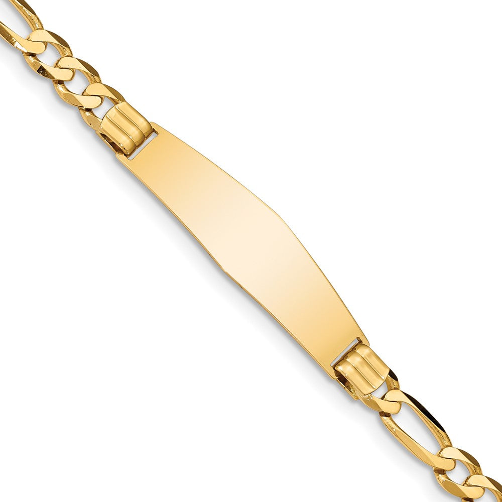 14k Polished Solid Chain/Solid Plate Figaro Link Soft Diamond Shape 37x Plate ID Bracelet
