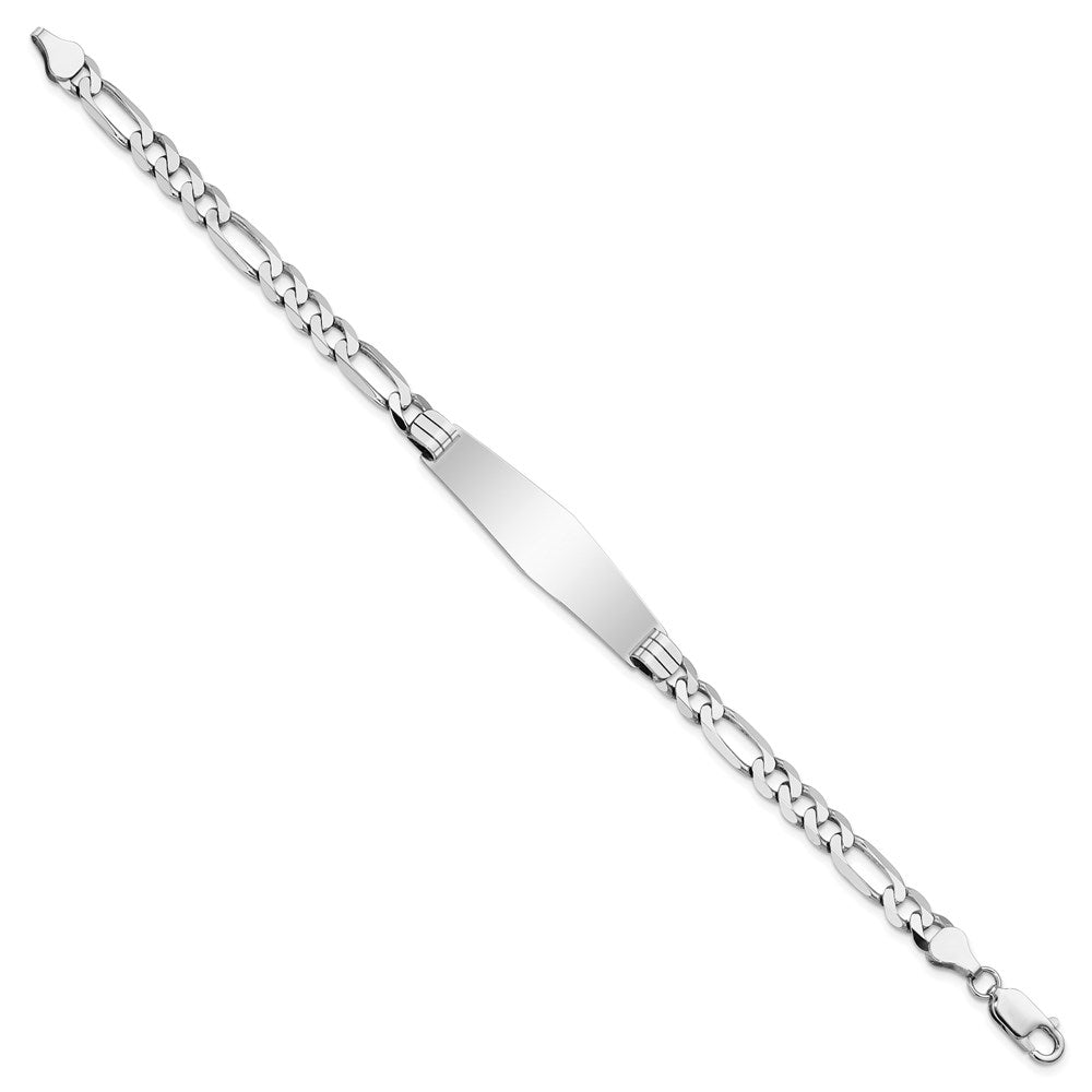 14k White Gold Polished Solid Chain/Solid Plate Figaro Link Soft Diamond Shape 38.5x Plate ID Bracelet