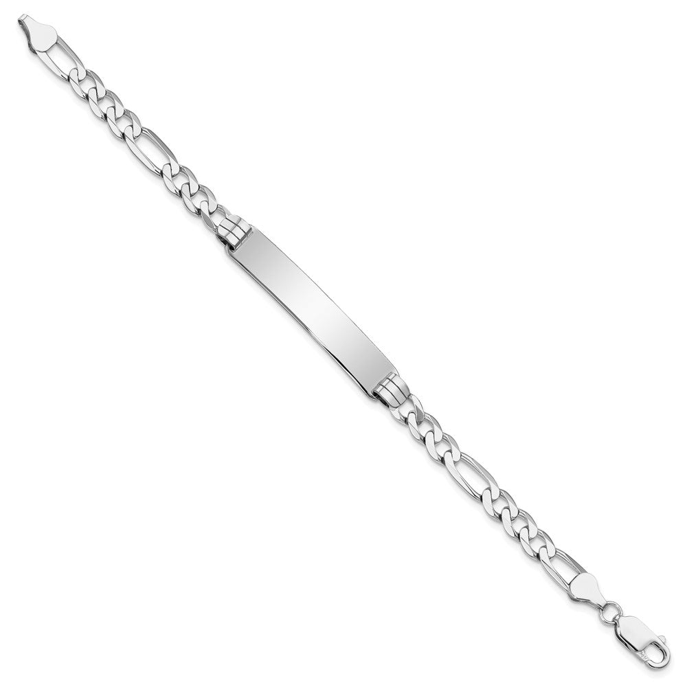 14k White Gold Polished Solid Chain/Solid Plate Figaro Link 38.5x Plate ID Bracelet