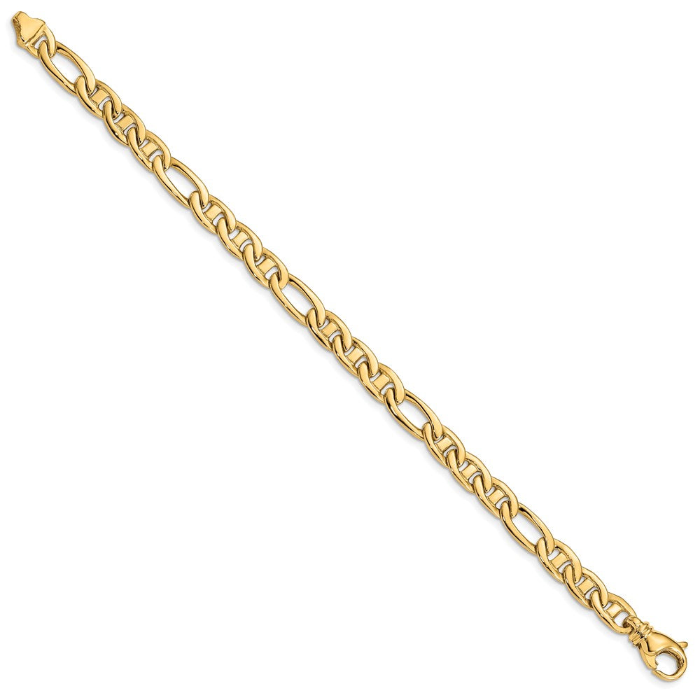 14K Solid Hand Polished Fancy Flat Anchor Link with Fancy Lobster Clasp Bracelet