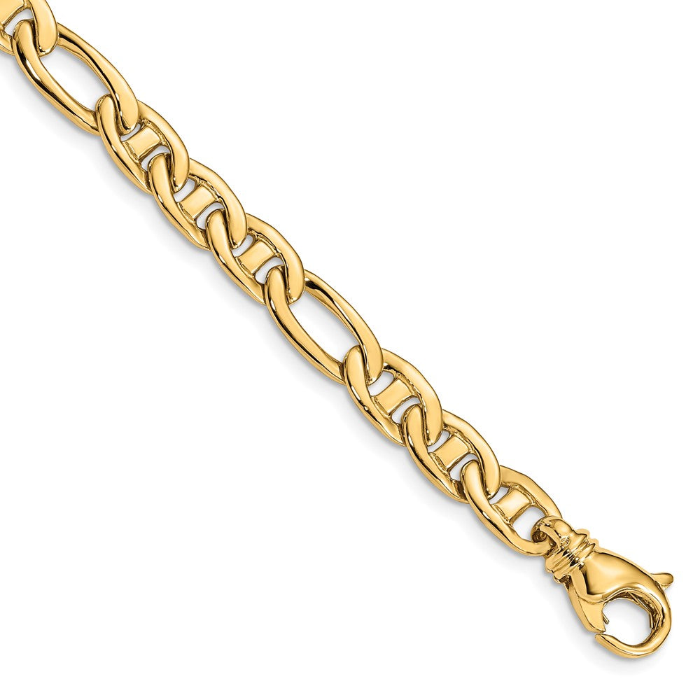 14K 8.25 inch 6.5mm Solid Hand Polished Fancy Flat Anchor Link with Fancy Lobster Clasp Bracelet