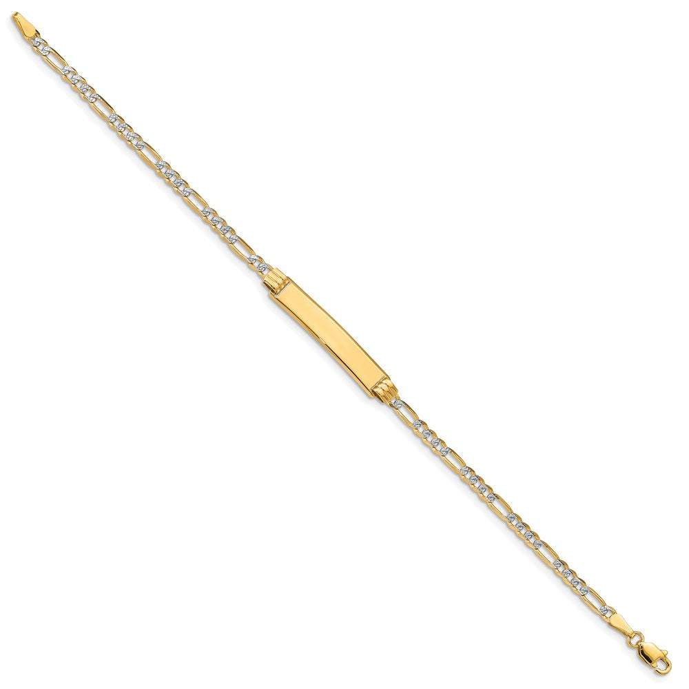 14k Polished with Rhodium PavÂ Solid Chain/Solid Plate Figaro Link 25.5x Plate ID Bracelet