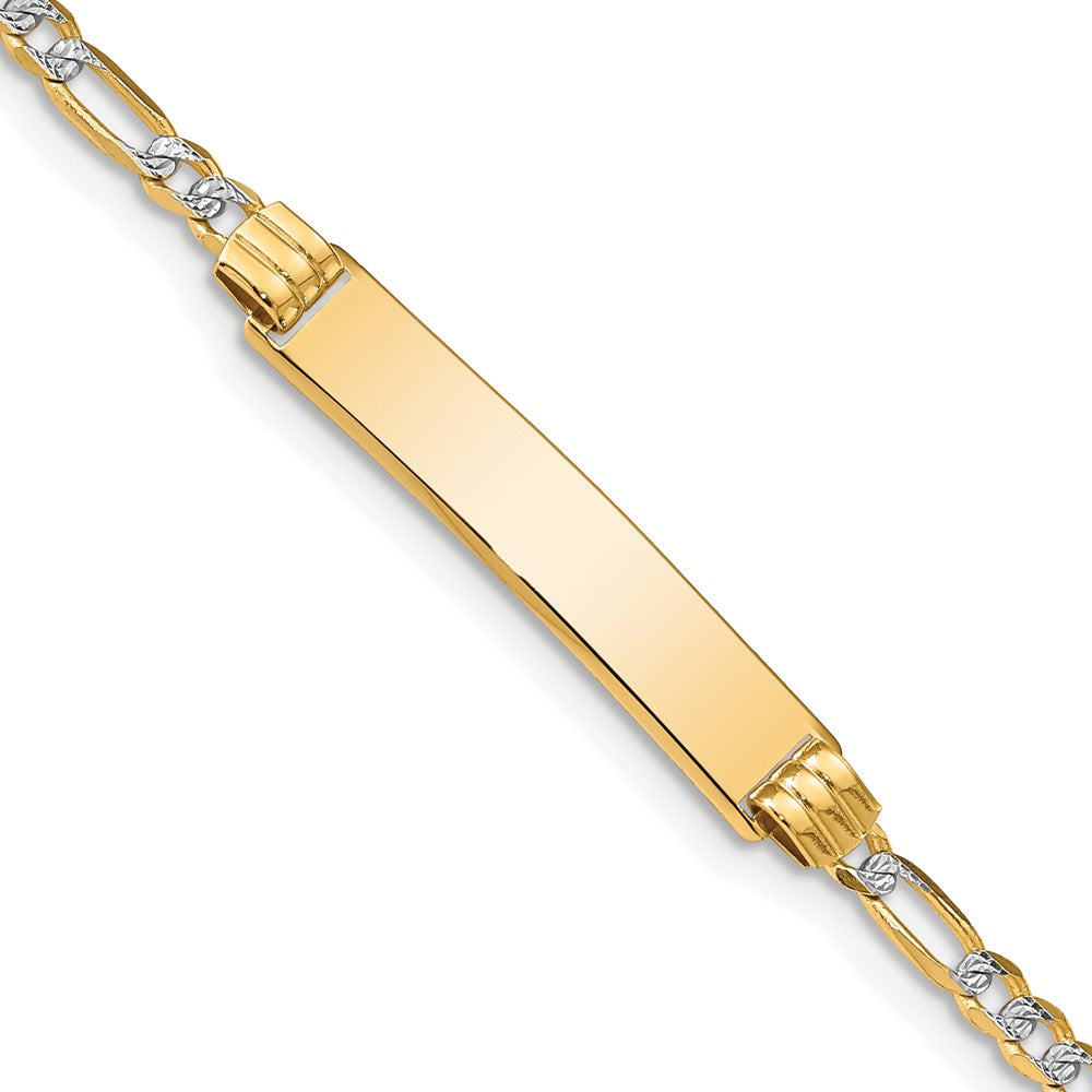 14k Polished with Rhodium PavÂ Solid Chain/Solid Plate Figaro Link 25.5x Plate ID Bracelet