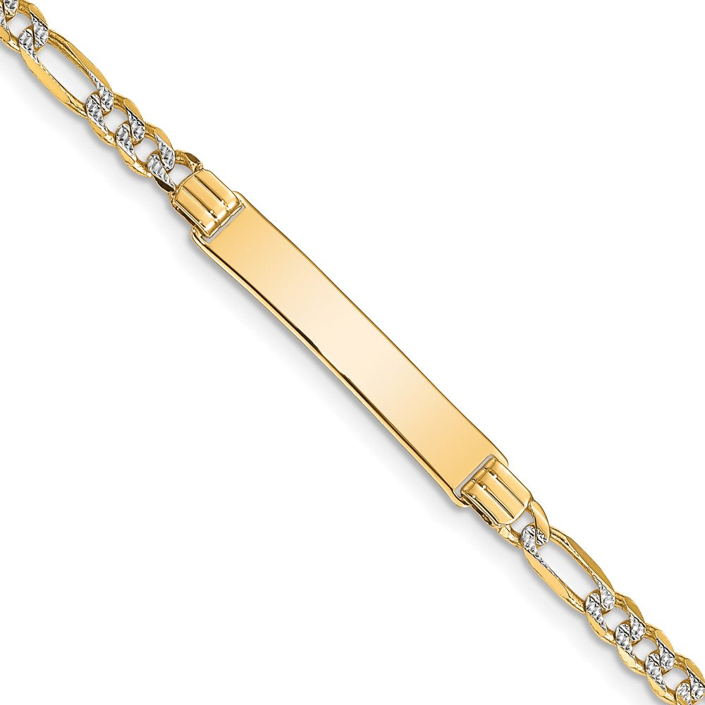 14k Polished with Rhodium PavÂ Solid Chain/Solid Plate Figaro Link 25.5x Plate ID Bracelet