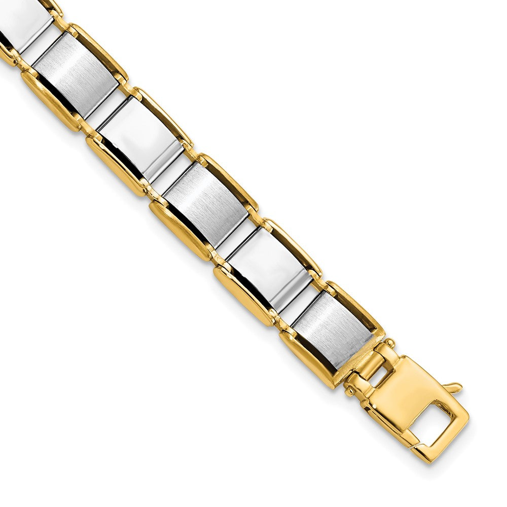 14k Mens Two-tone Brushed and Polished Link Bracelet