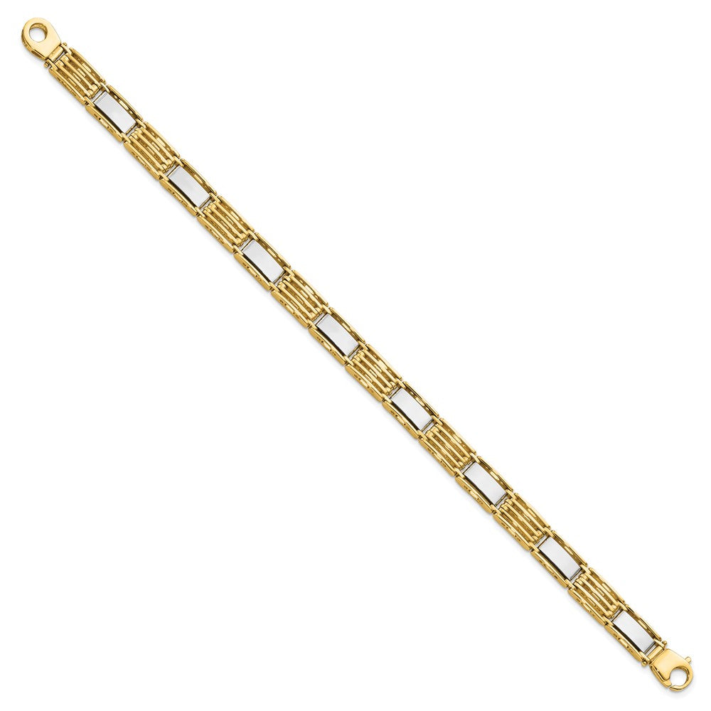 14k Two-tone High Polished Fancy Bar Link Mens Bracelet