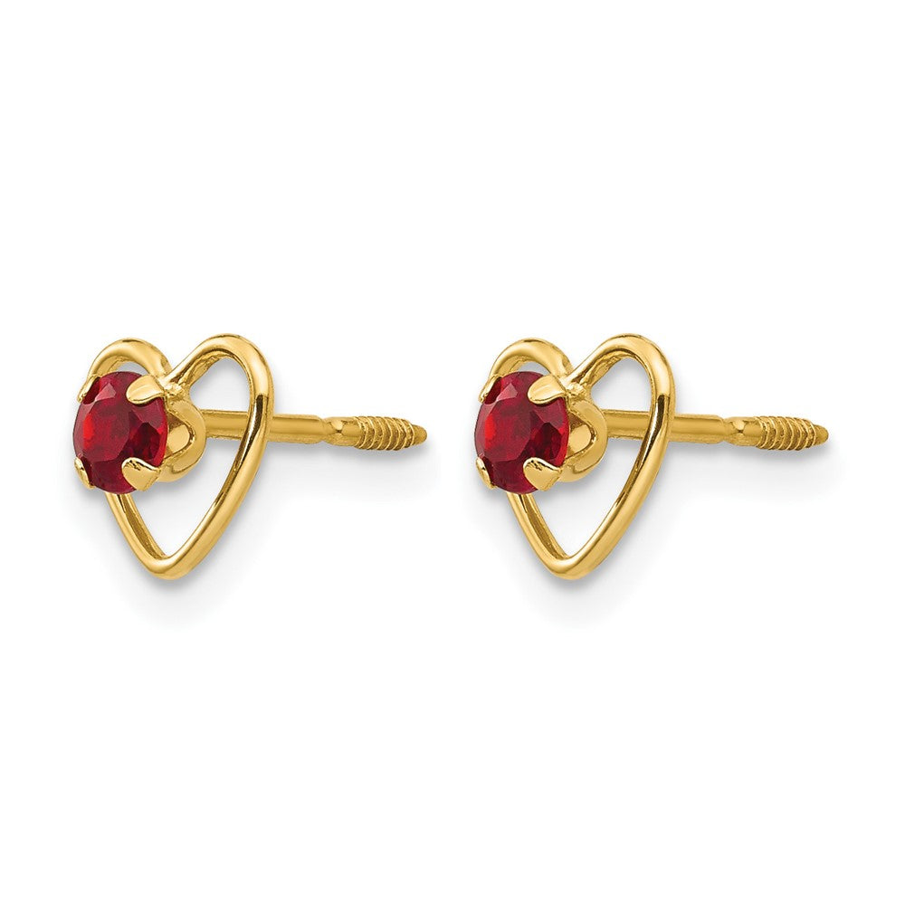 14k Madi K Round Genuine Garnet Birthstone Heart Screwback Post Earrings