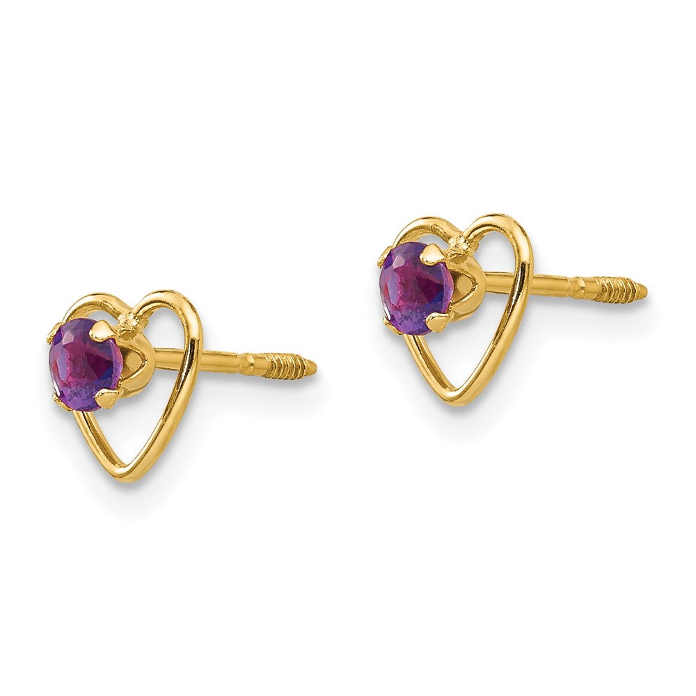 14k Madi K Genuine Amethyst Birthstone Heart Earrings