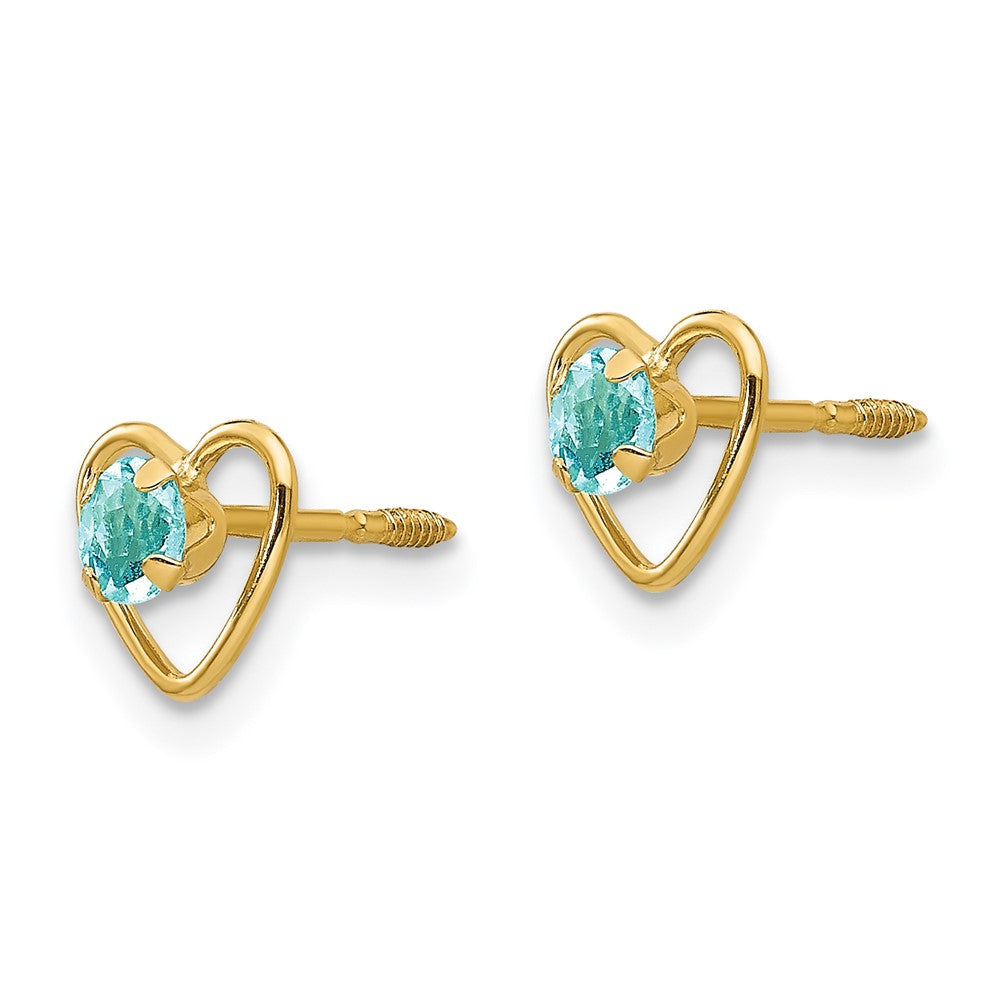 14k Madi K Genuine Aquamarine Birthstone Heart Earrings