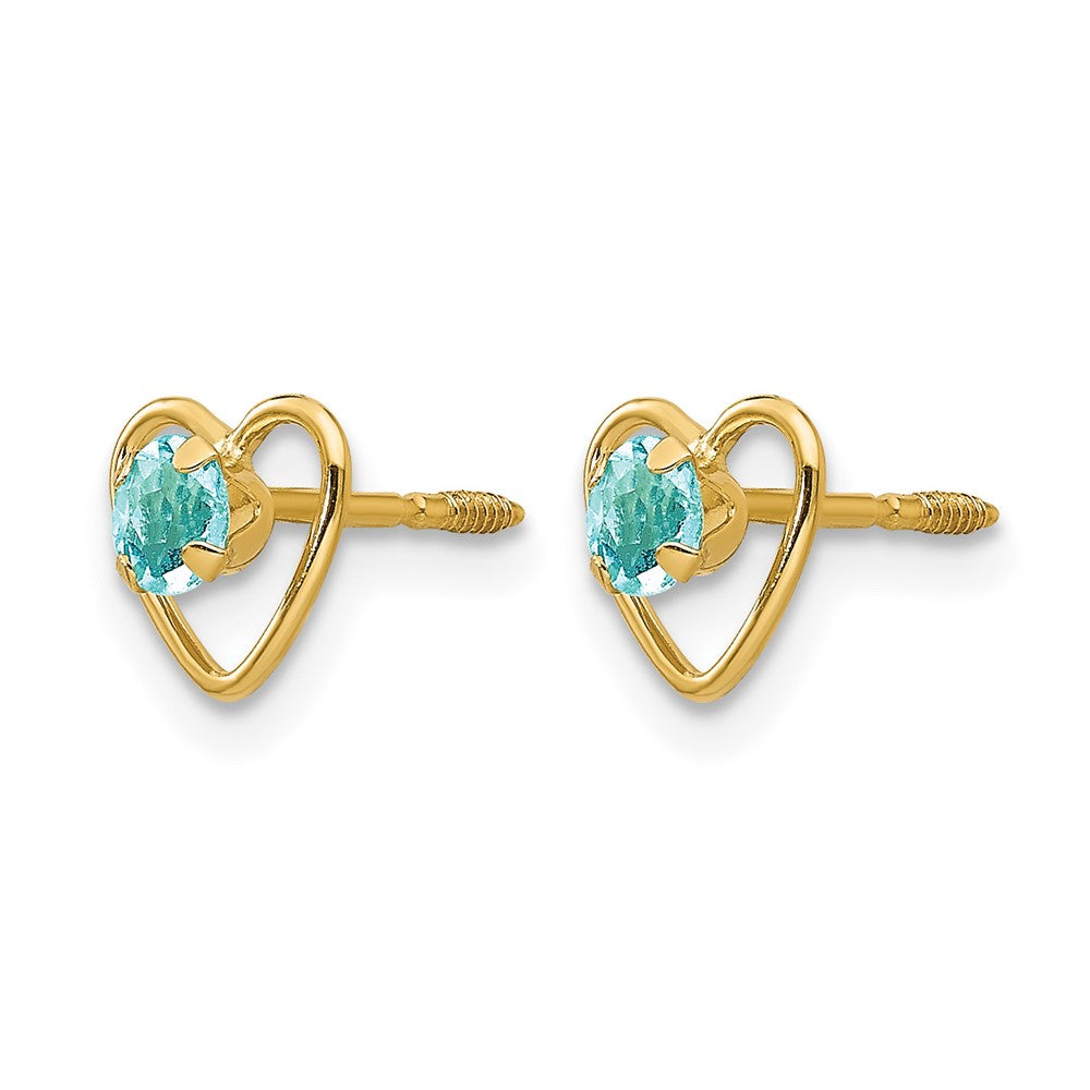 14k Madi K Round Genuine Aquamarine Birthstone Heart Screwback Post Earrings
