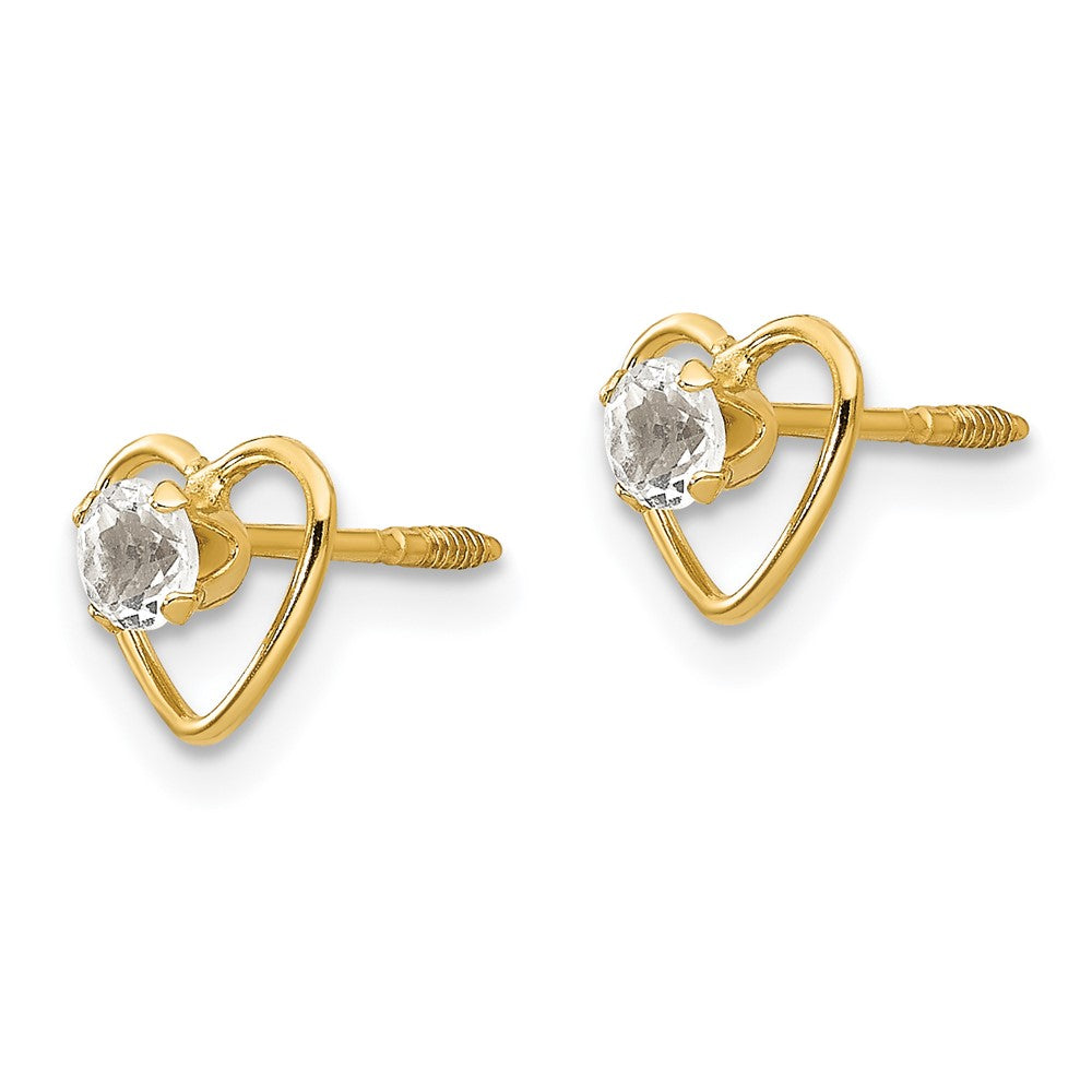 14k Madi K Genuine White Topaz Birthstone Heart Earrings