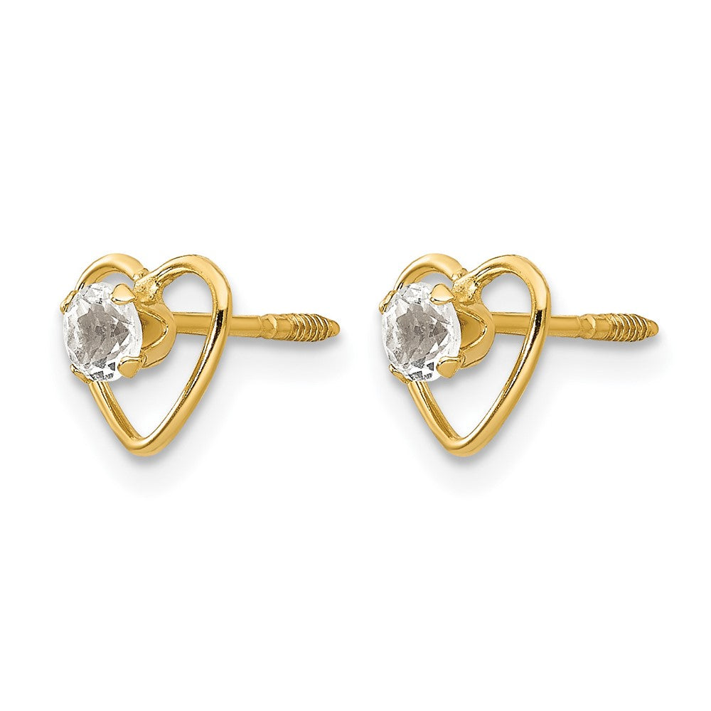 14k Madi K Round Genuine White Topaz Birthstone Heart Screwback Post Earrings