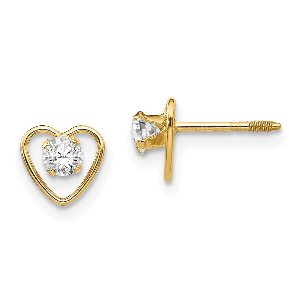 14k Madi K Genuine White Topaz Birthstone Heart Earrings