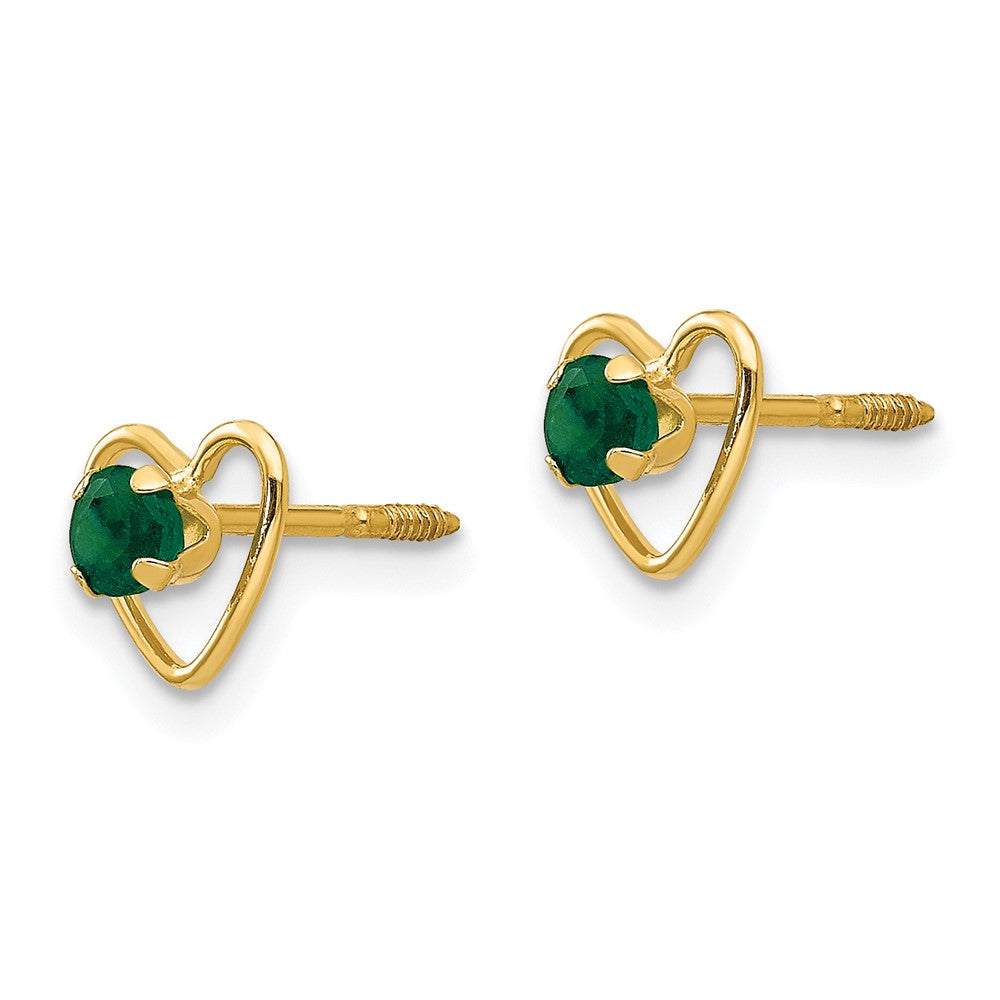 14k Madi K Created Emerald Birthstone Heart Earrings
