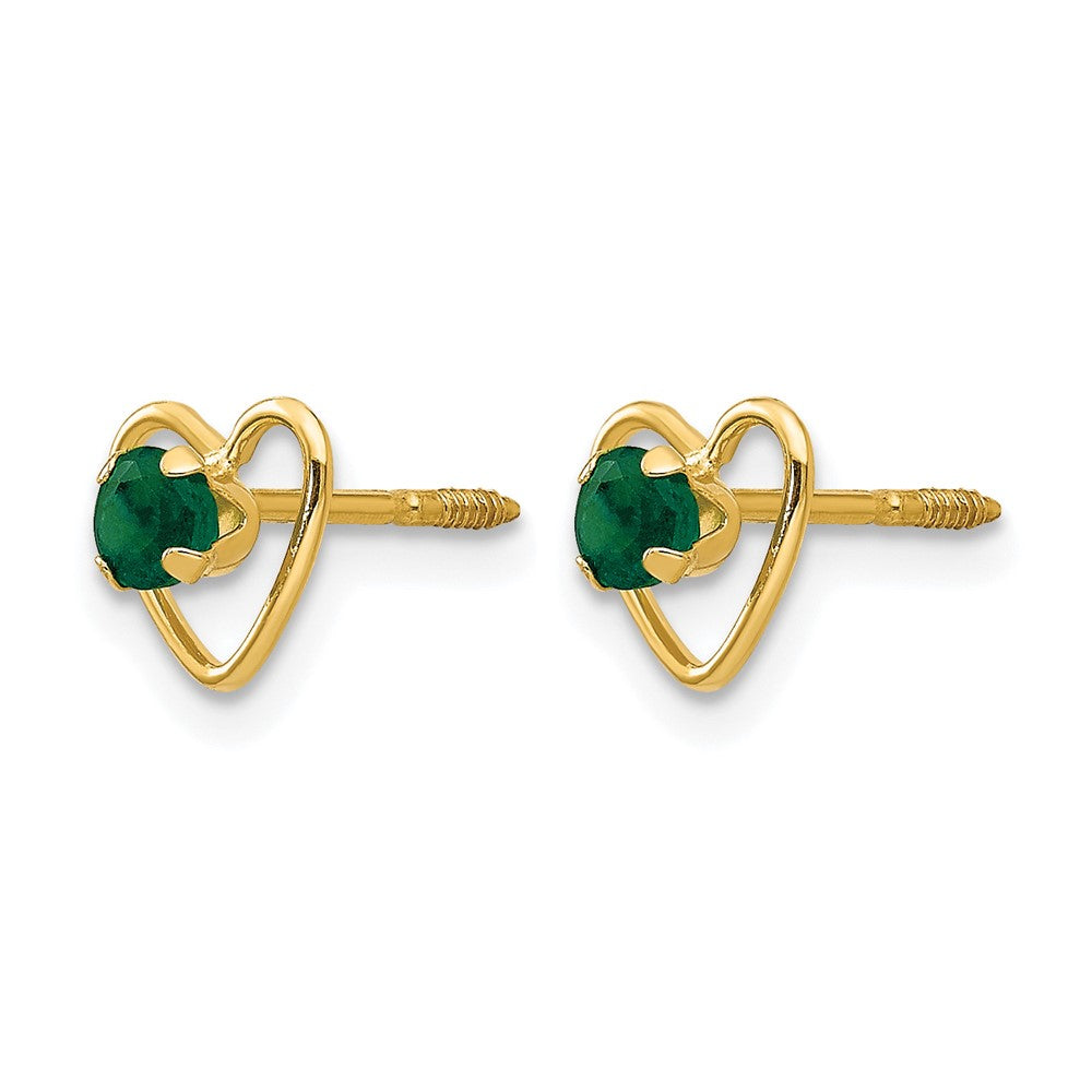 14k Madi K Round Lab Created Emerald Birthstone Heart Screwback Post Earrings