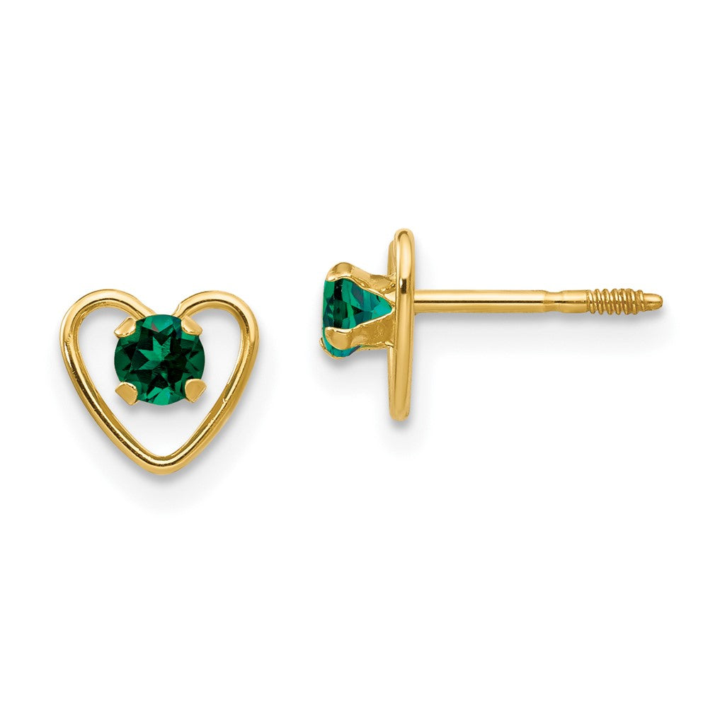 14k Madi K Created Emerald Birthstone Heart Earrings