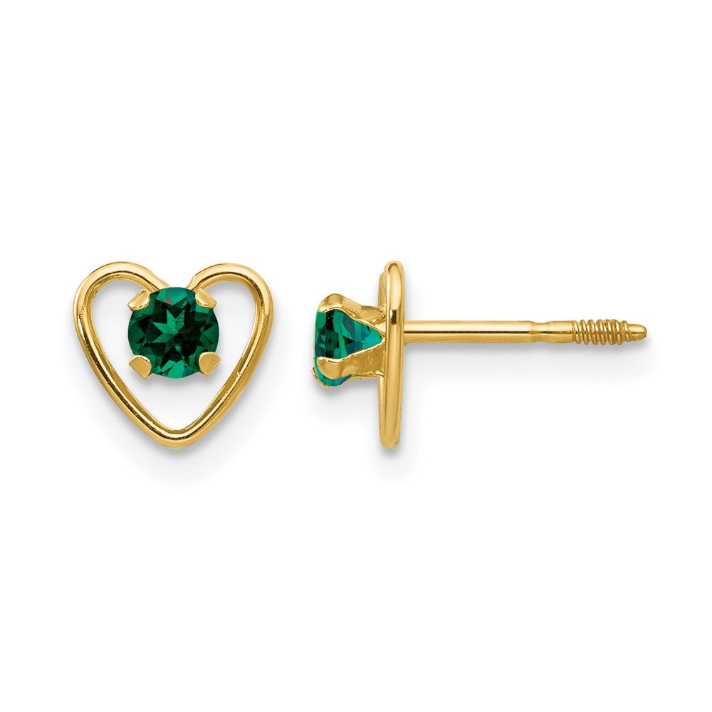 14k Madi K Round Lab Created Emerald Birthstone Heart Screwback Post Earrings