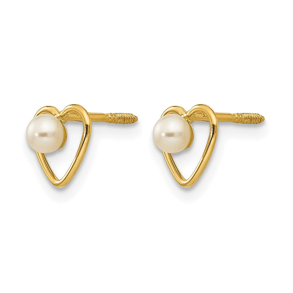 14k Madi K Round White Freshwater Cultured Pearl Birthstone Heart Screwback Post Earrings