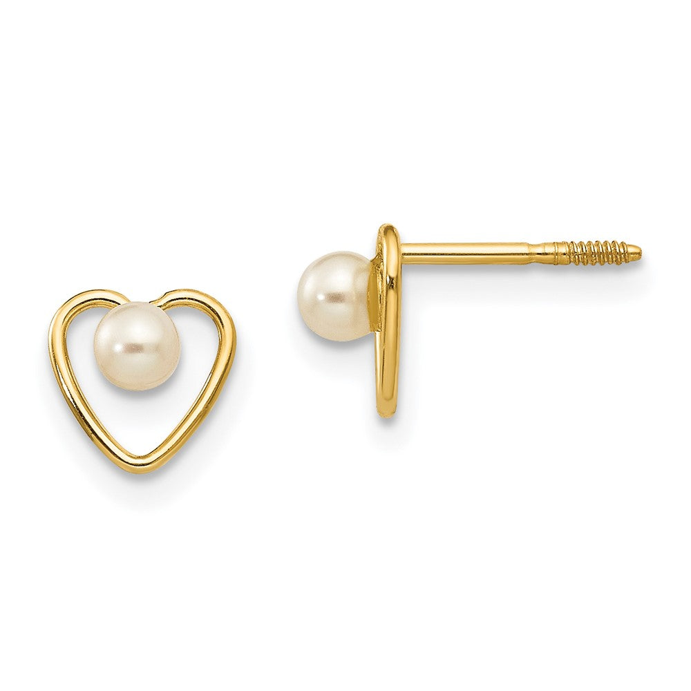 14k Madi K FW Cultured Pearl Birthstone Heart Earrings