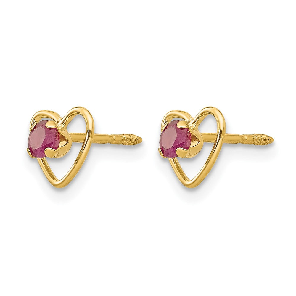 14k Madi K Round Lab Created Ruby Birthstone Heart Screwback Post Earrings