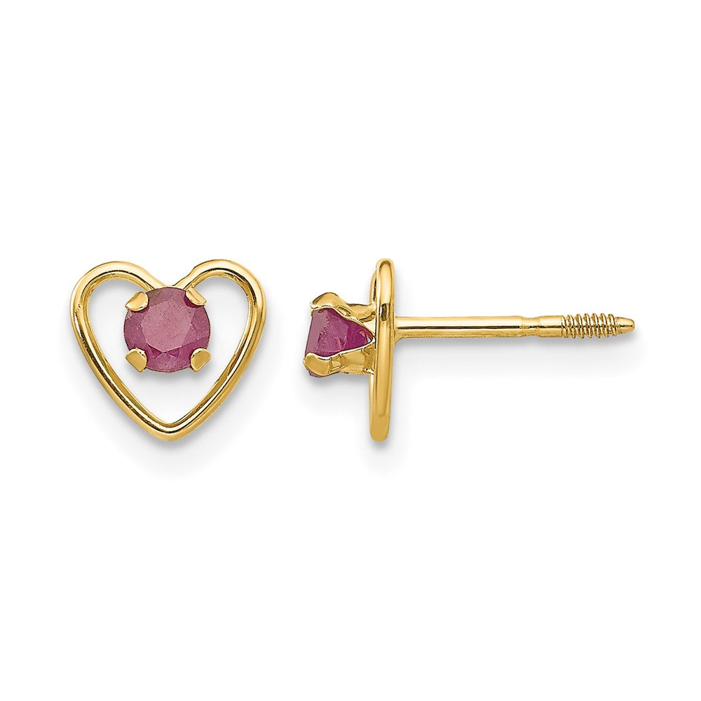 14k Madi K Round Lab Created Ruby Birthstone Heart Screwback Post Earrings