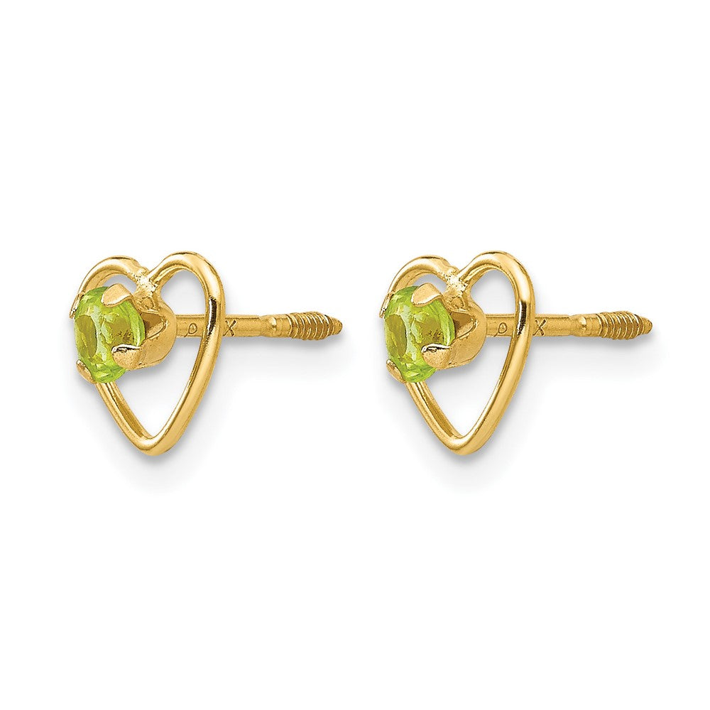 14k Madi K Round Genuine Peridot Birthstone Heart Screwback Post Earrings