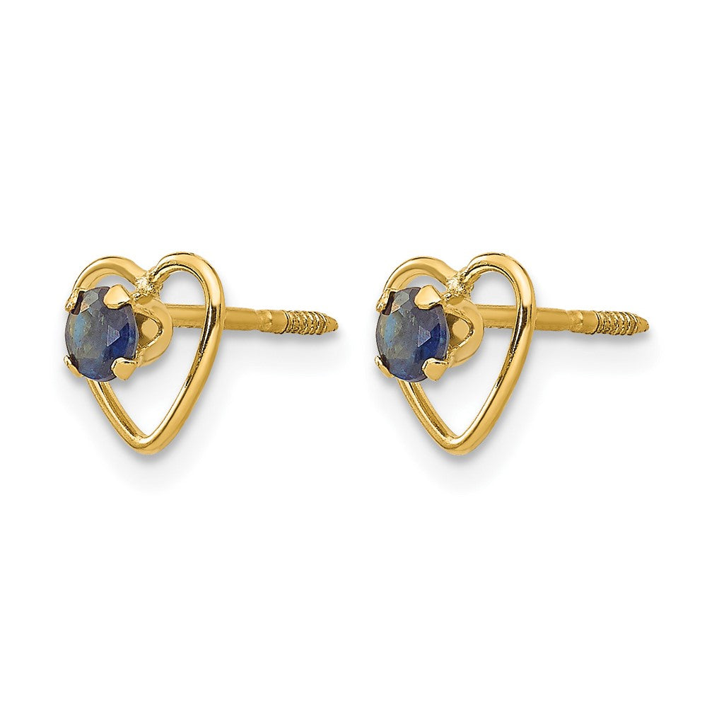 14k Madi K Round Lab Created Sapphire Birthstone Heart Screwback Post Earrings