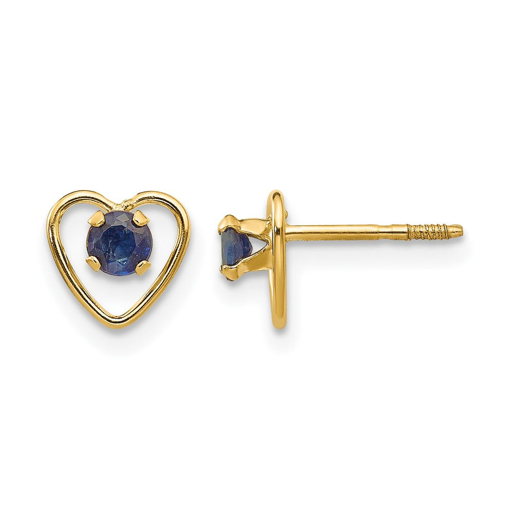 14k Madi K Round Lab Created Sapphire Birthstone Heart Screwback Post Earrings