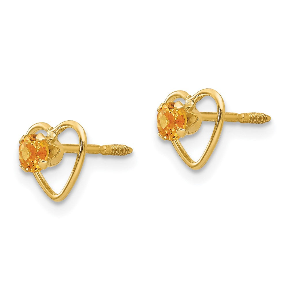 14k Madi K Genuine Citrine Birthstone Heart Earrings