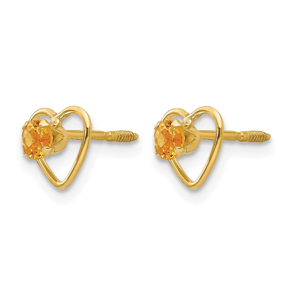 14k Madi K Round Genuine Citrine Birthstone Heart Screwback Post Earrings