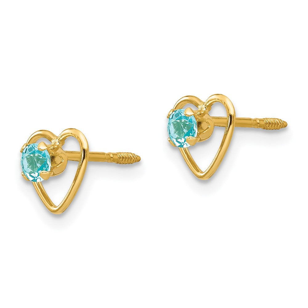 14k Madi K Genuine Blue Topaz Birthstone Heart Earrings