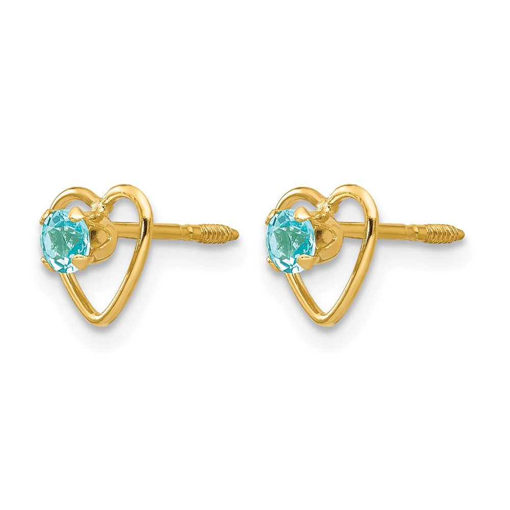 14k Madi K Round Genuine Blue Topaz Birthstone Heart Screwback Post Earrings