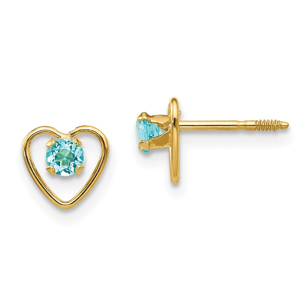 14k Madi K Genuine Blue Topaz Birthstone Heart Earrings