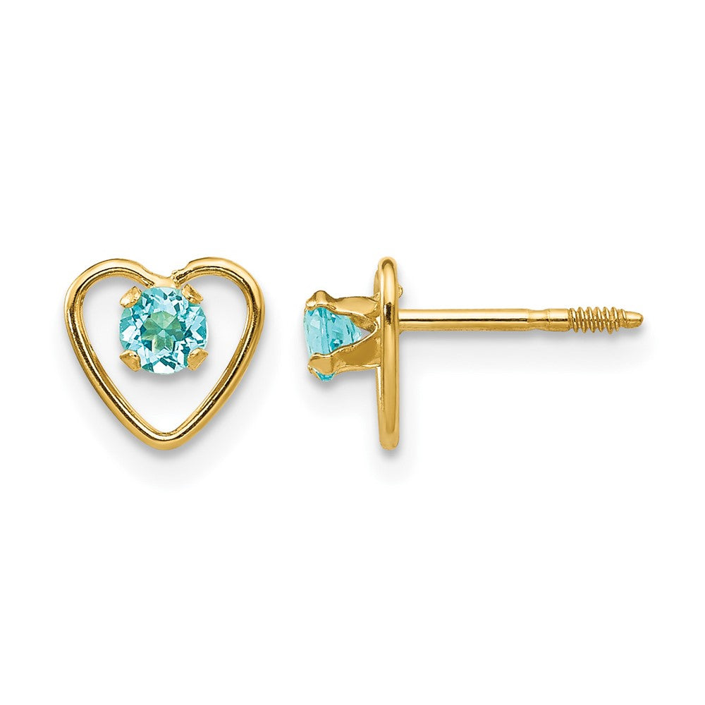 14k Madi K Round Genuine Blue Topaz Birthstone Heart Screwback Post Earrings