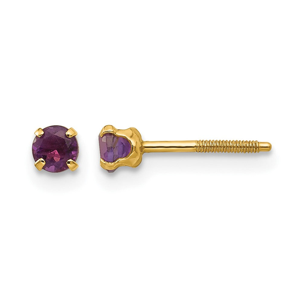 14k Madi K Round Amethyst Birthstone Screwback Post Earrings