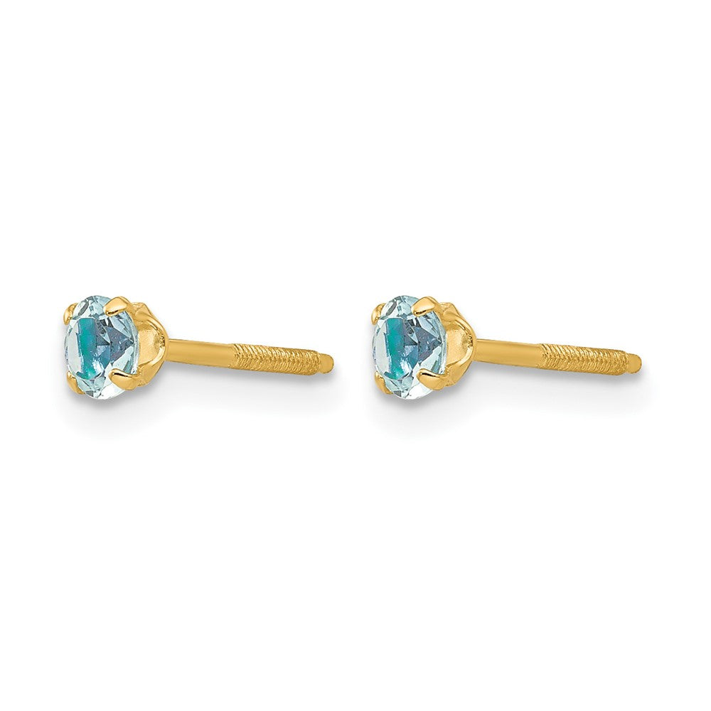 14k Madi K Round Aquamarine Birthstone Screwback Post Earrings