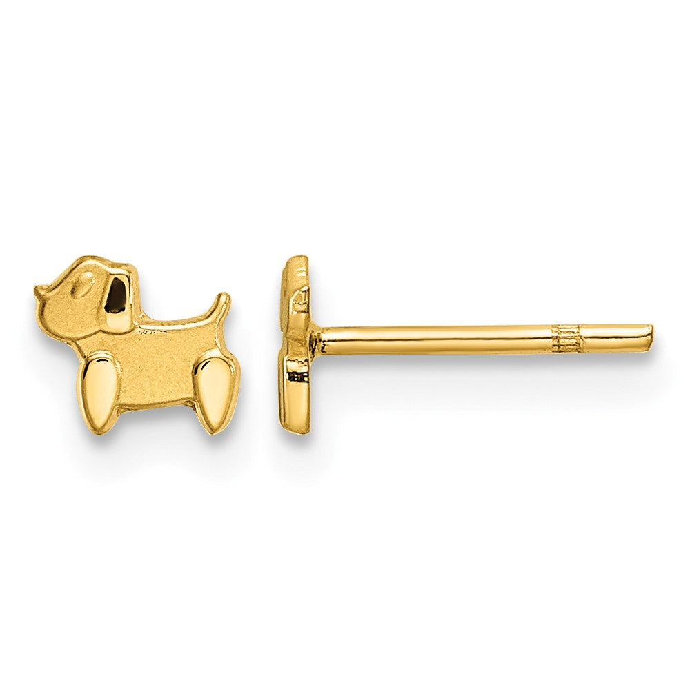 14k Madi K Polished and Satin Tiny Dog Childrens Post Earrings