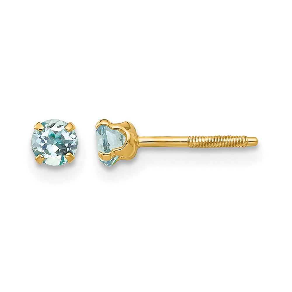 14k Madi K Round Aquamarine Birthstone Screwback Post Earrings