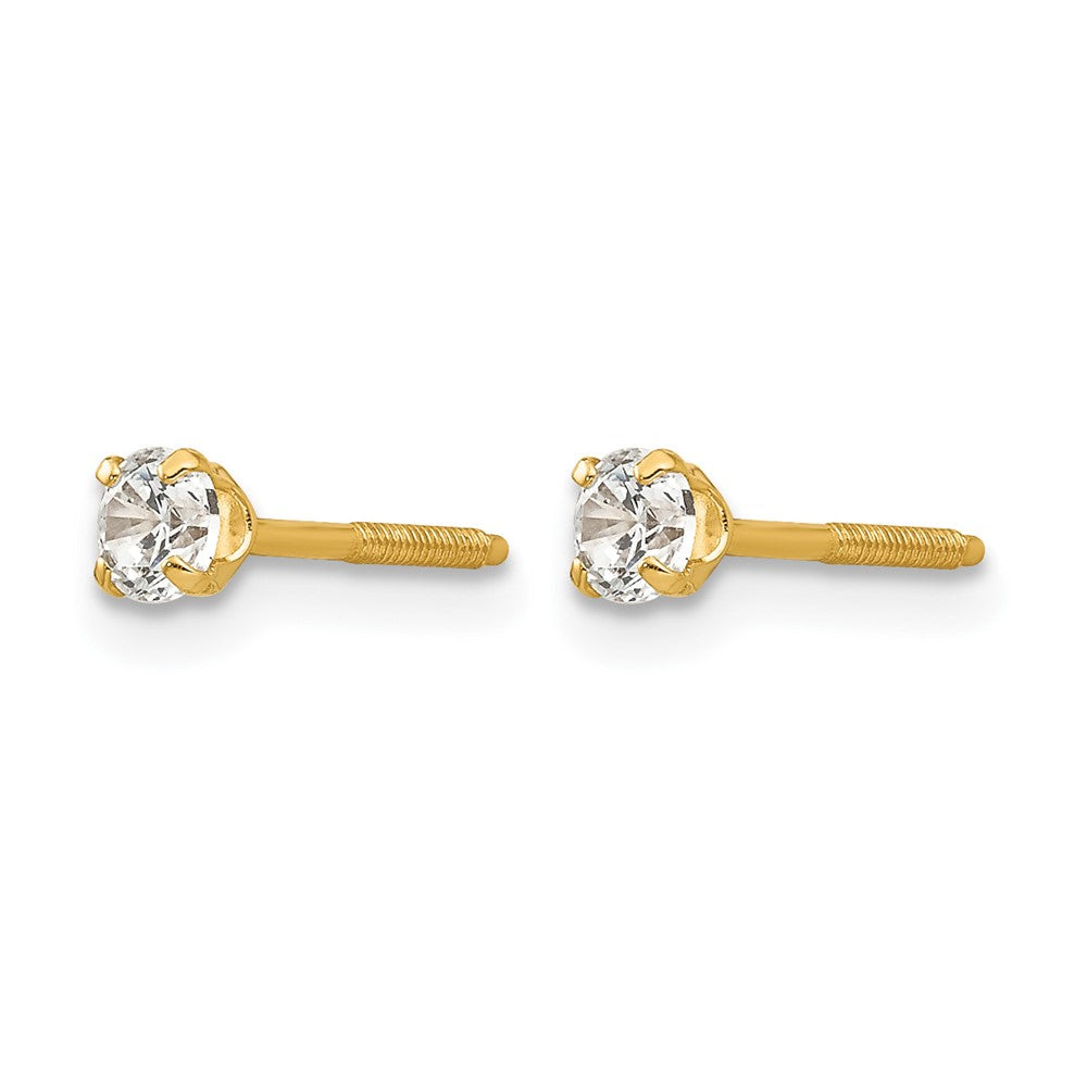 14k Madi K Round White Zircon Birthstone Screwback Post Earrings