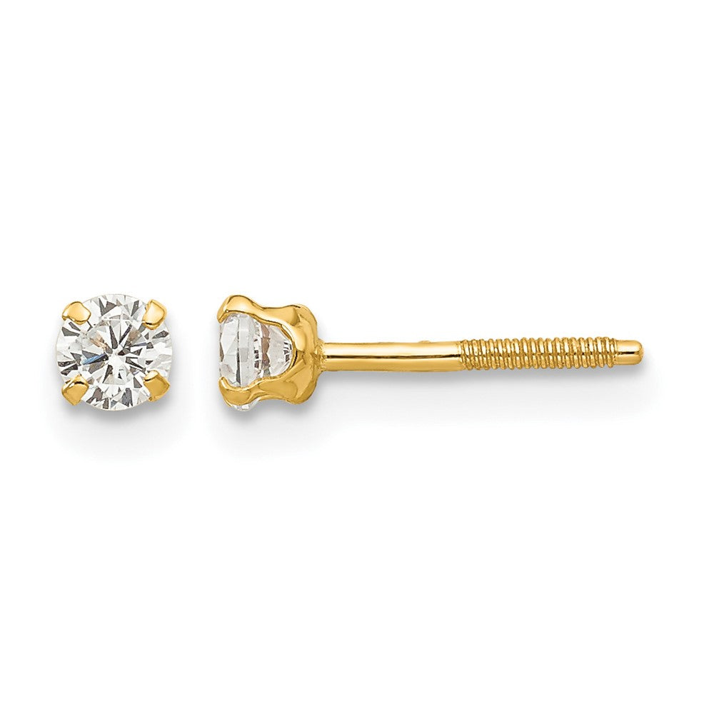 14k Madi K Round White Zircon Birthstone Screwback Post Earrings
