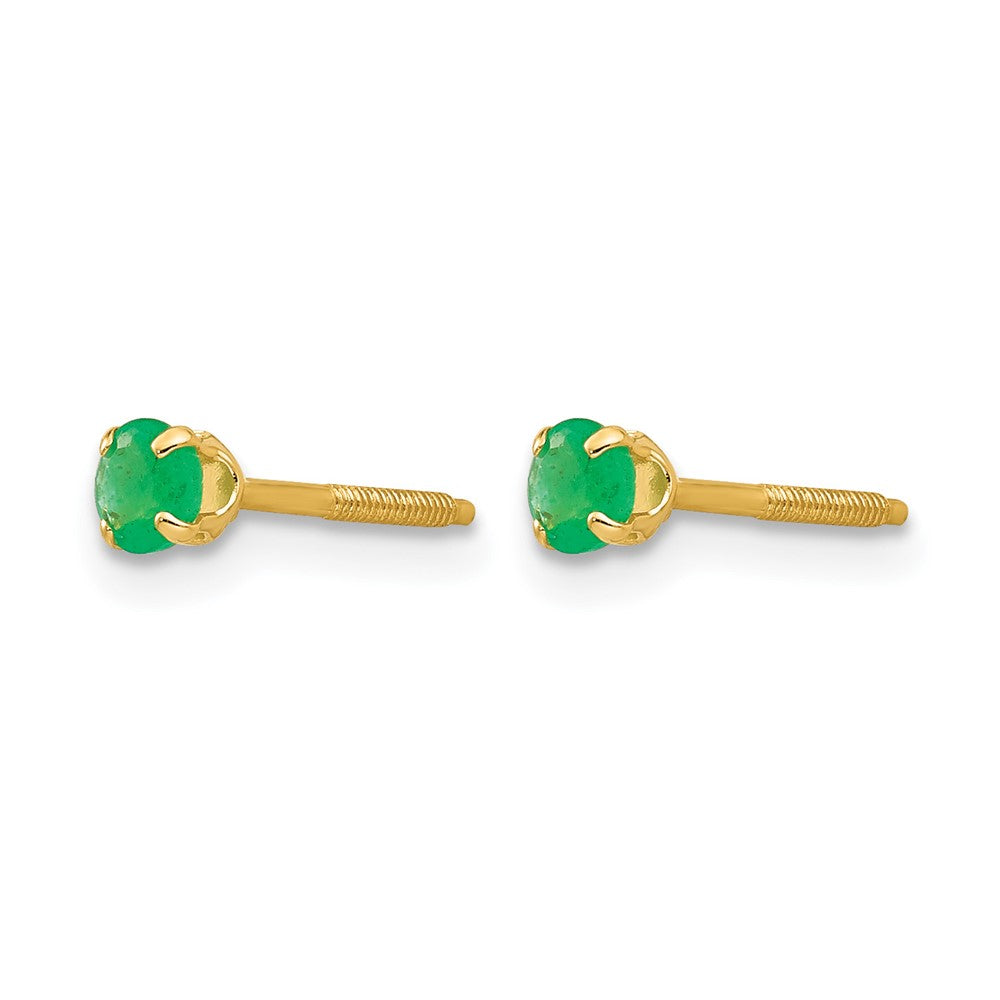 14k Madi K Round Emerald Birthstone Screwback Post Earrings