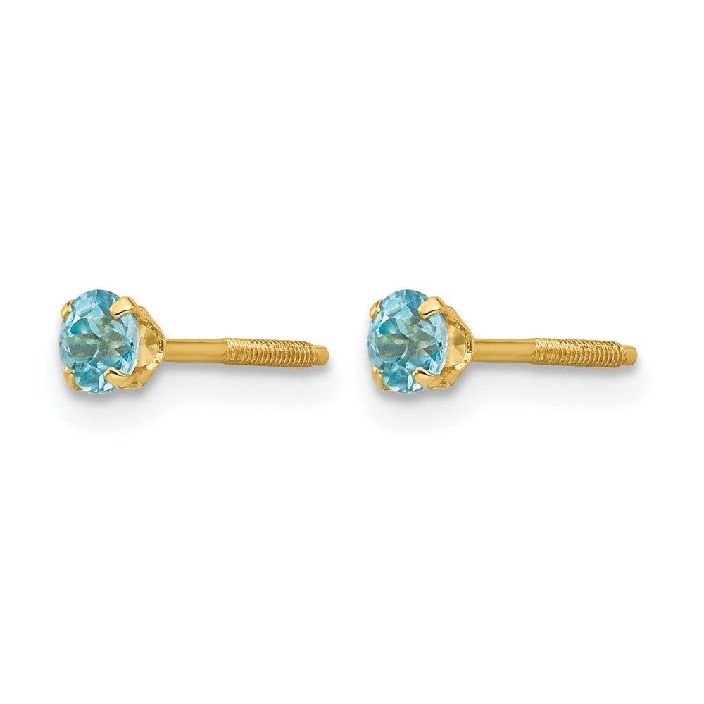 14k Madi K Round Blue Zircon Birthstone Screwback Post Earrings