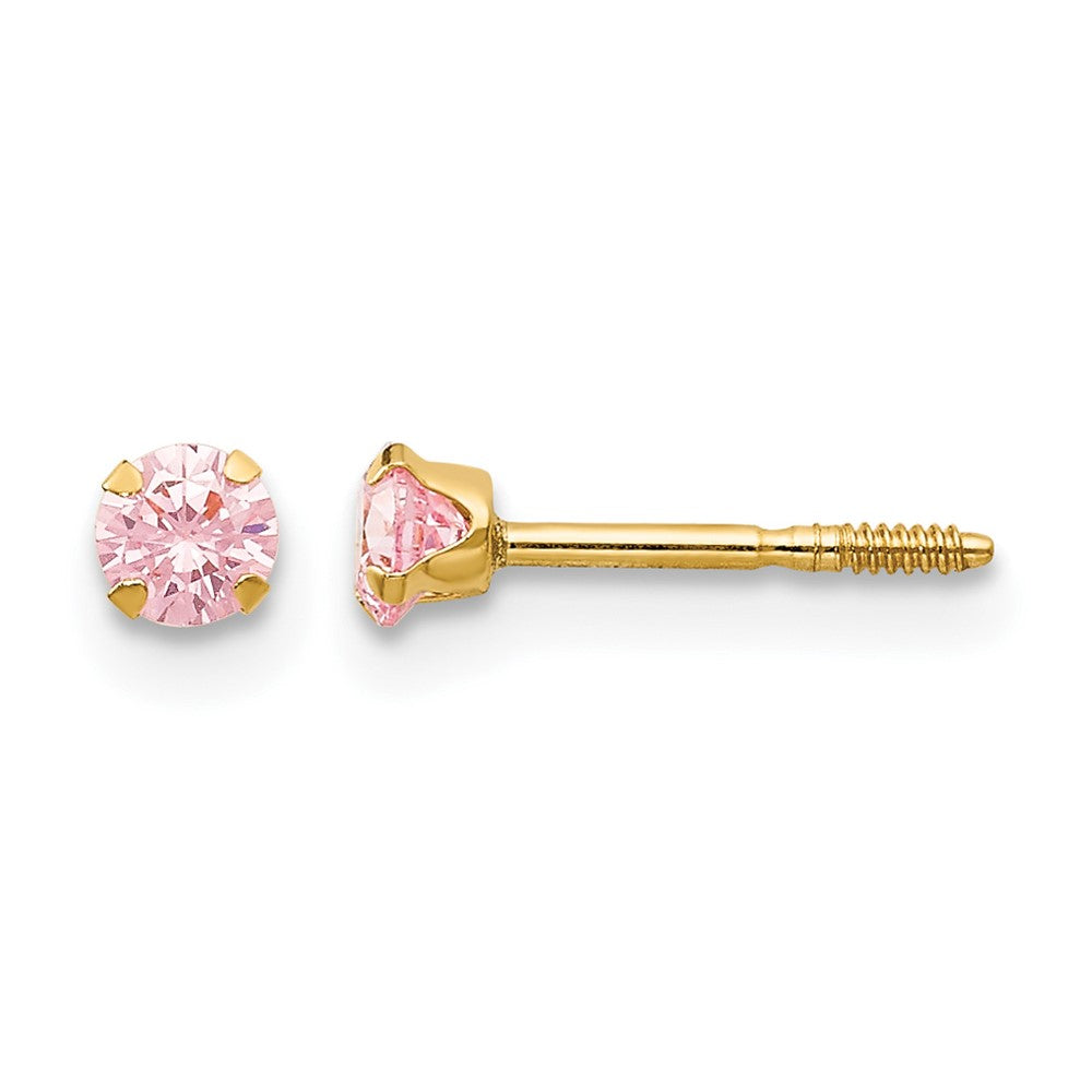 14k Madi K Pink CZ Screwback Post Earrings