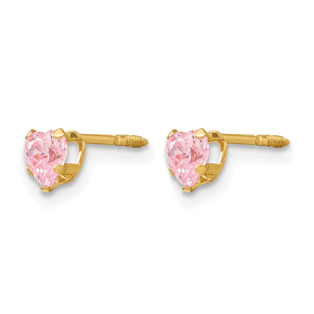 14k Madi K Pink CZ Heart Post Earrings
