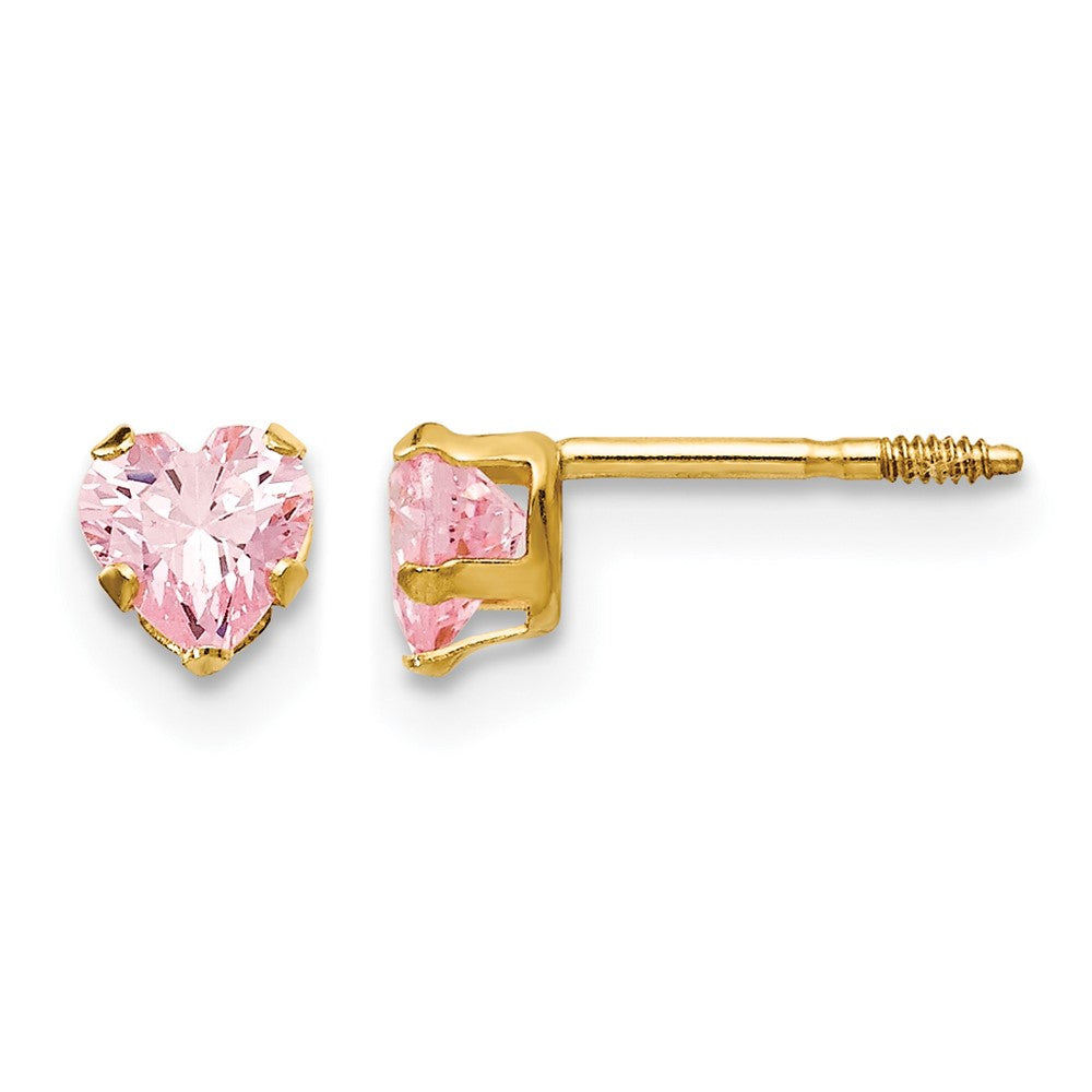 14k Madi K Pink CZ Heart Post Earrings