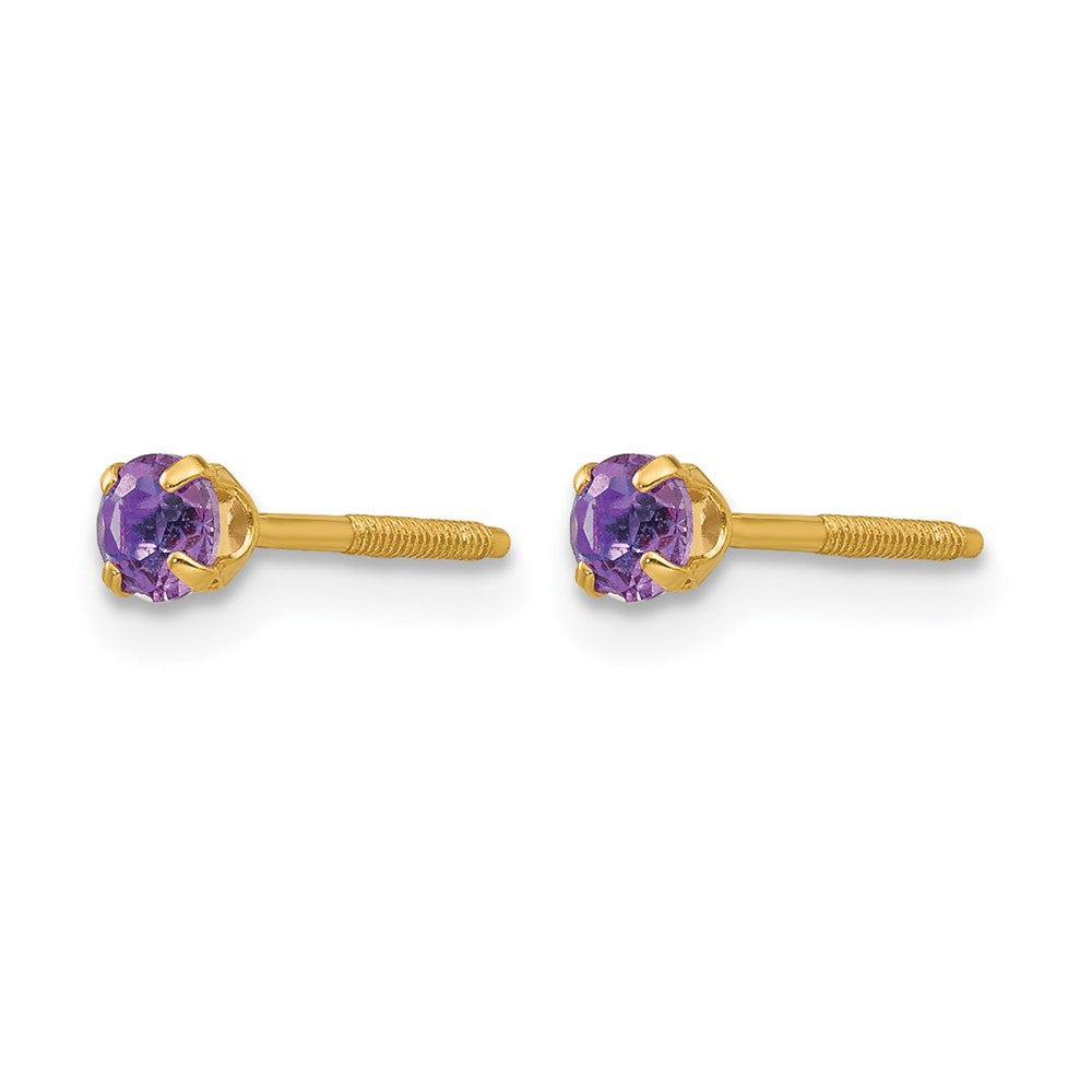 14k Madi K Round Imitation Amethyst February Birthstone Screwback Post Earrings