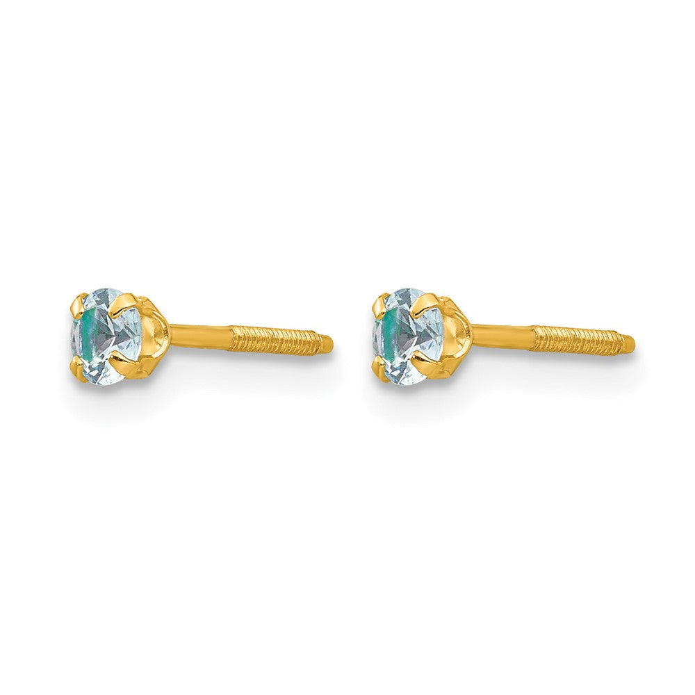 14k Madi K Round Imitation Aquamarine March Birthstone Screwback Post Earrings