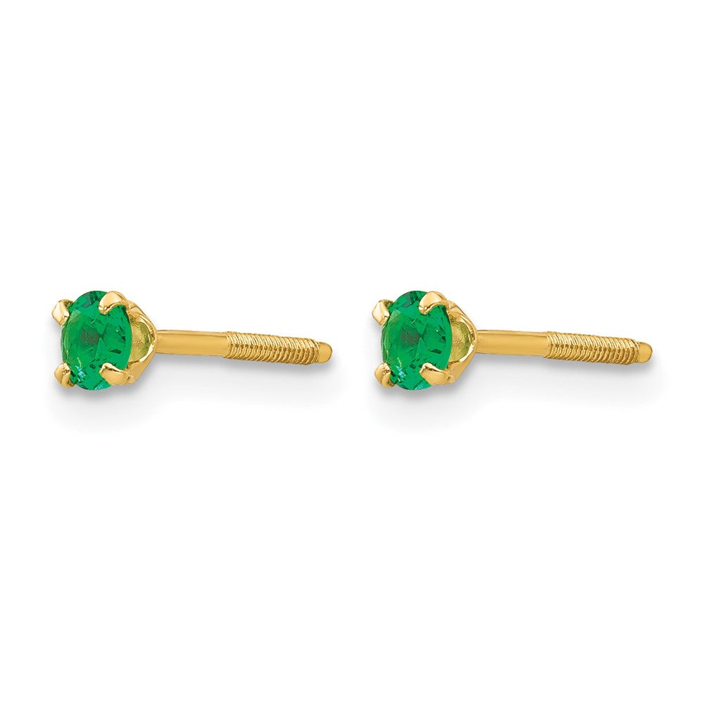 14k Madi K Round Imitation Emerald May Birthstone Screwback Post Earrings