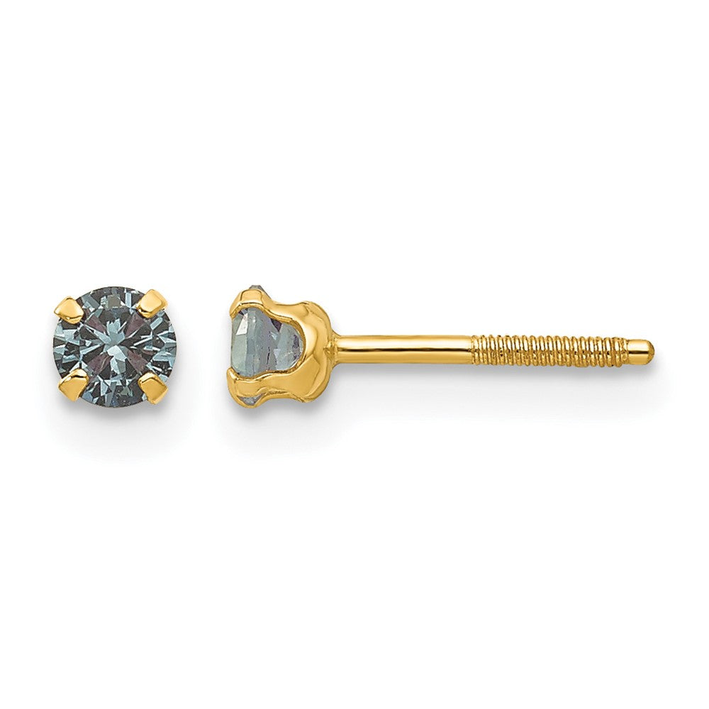 14k Madi K Round Imitation Alexandrite June Birthstone Screwback Post Earrings
