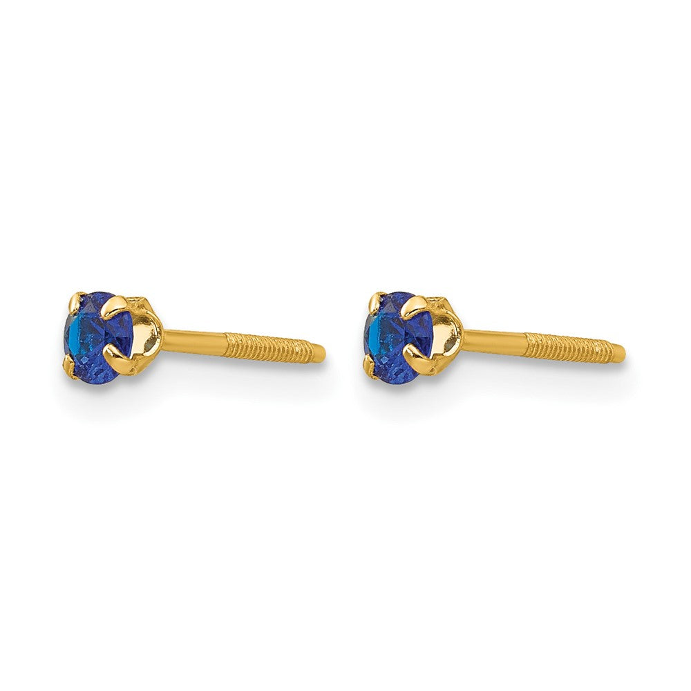 14k Madi K Round Imitation Sapphire September Birthstone Screwback Post Earrings